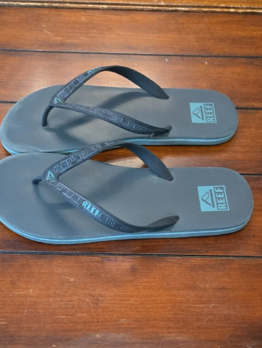 Reef Black Flip Flops with Teal Logo Accents